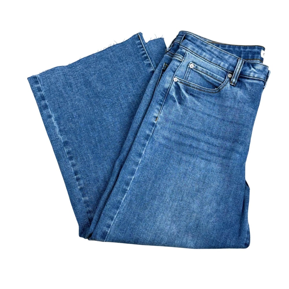 OAT New York Wide Leg Raw Hem Jeans Women 10/30 Medium Wash 24" Inseam